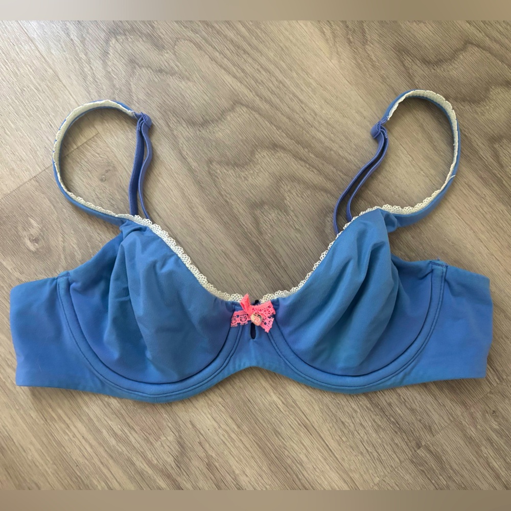 Body by Victoria unlined Demi 34B Blue Lace Trim Bra blue